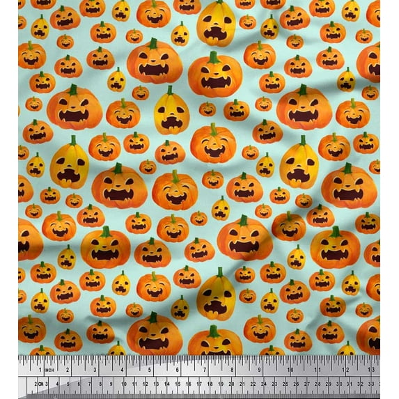 Soimoi Cotton Duck Fabric Pumpkin Halloween Print Fabric by The Yard 42 Inch Wide