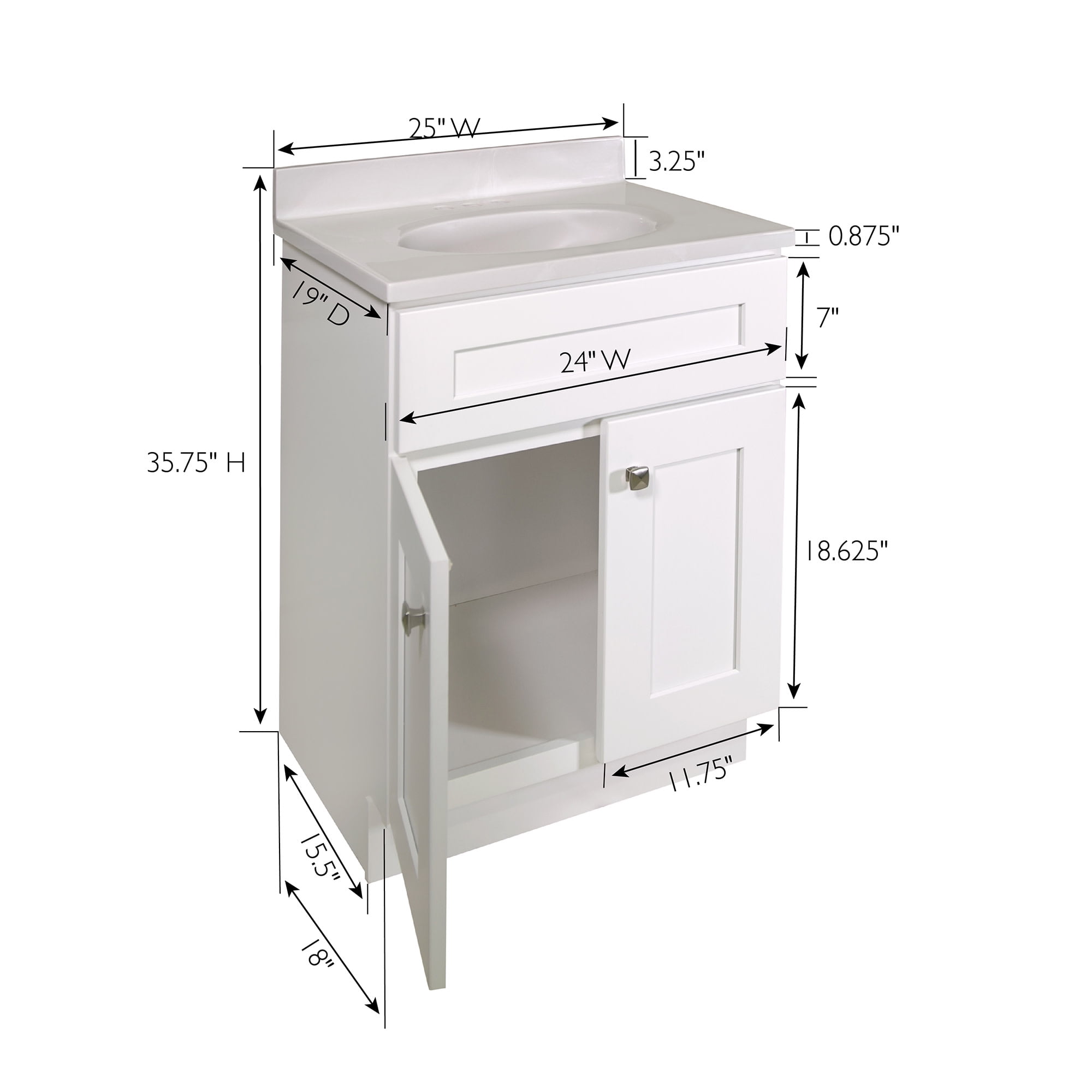 Design House Brookings 25" x 19" Ready to Assemble Shaker 2-Door Bath Vanity with Cultured Marble 4" Centerset Top, White/Ivory Swirl