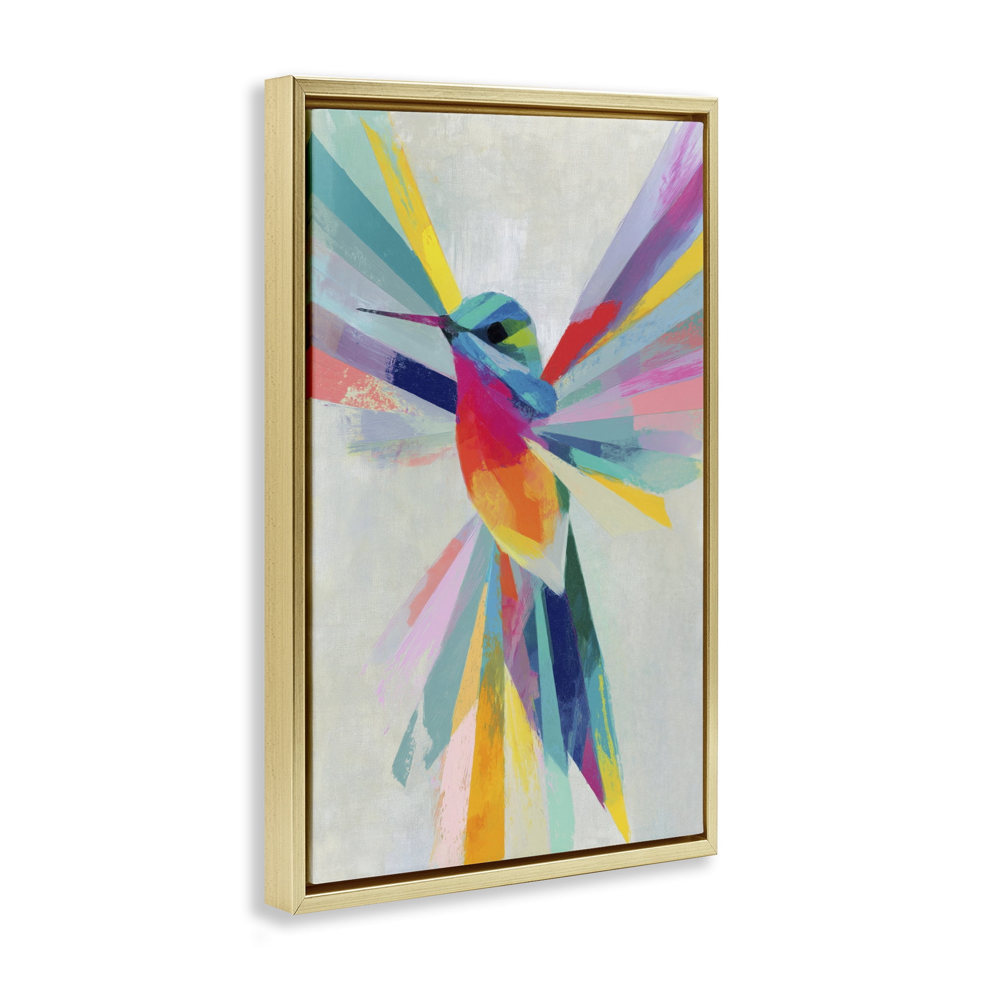 Stupell Industries Rainbow Winged Hummingbird Gold Framed Floater Canvas Wall Art, design by Chromatic Storm Studio