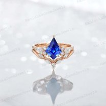 KANISHKAGEMS&JEWELS 2Ct 9x7mm / Kite Cut Sapphire Bridal Wedding Ring Set CZ Diamond V Shape Proposal Band September Birthstone Gift Ring Set