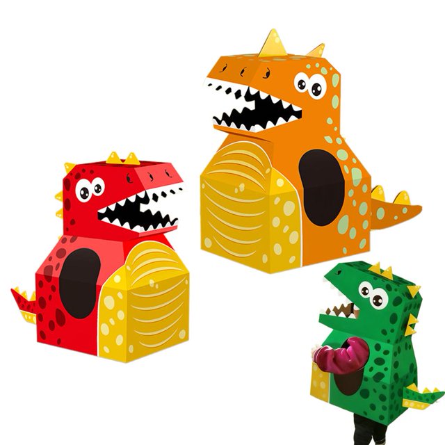 Wearable DIY Dinosaur Cardboard Box for Dinosaur Costume for Role Play and Hands Learning Creative Educational Craft to Develop Fine Motor Skills and Imagination