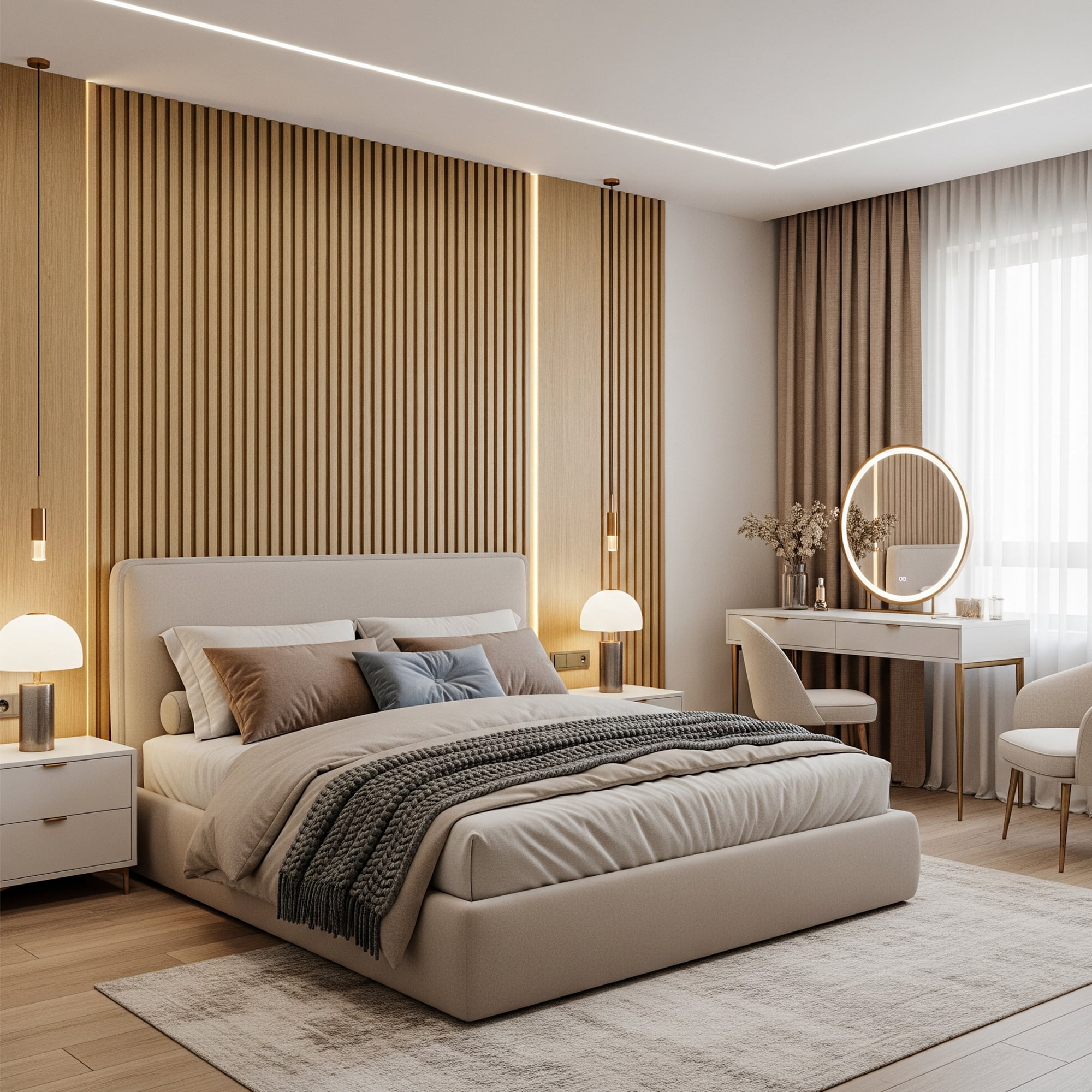 Fahomiss Modern Acoustic Wood Slat Wall Panels 4-Pack 47"x24", Natural 3D Soundproof Decor