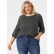 thumbnail image 3 of Women's Plus Size Tops Round Neck 3/4 Raglan Sleeve Casual Tops Dark Gray 3X, 3 of 6