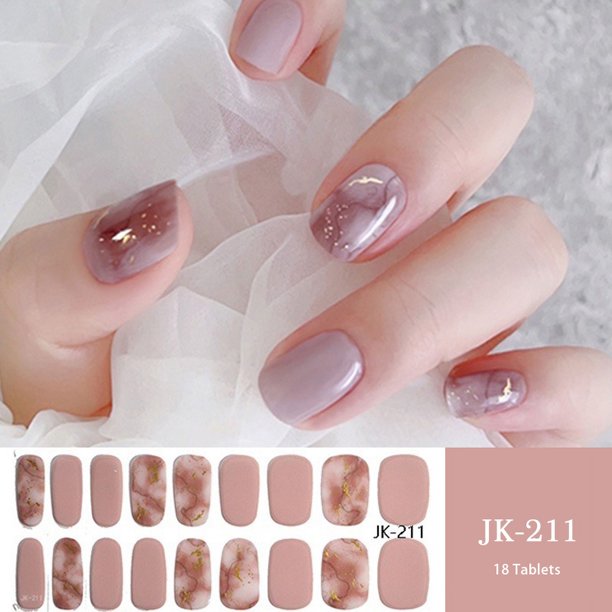 Tiras de uñas de Gel de mármol dorado, parche deslizante, flores, gradiente de Color, adhesivo de cubierta completa, lámpara UV, manicura curada