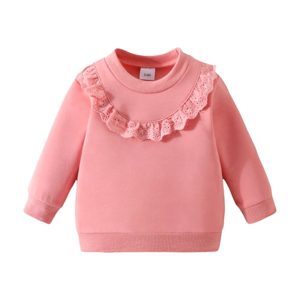 Gibobby Sudadera playera de manga larga con cuello redondoCamiseta de manga larga con volantes para niñas pequeñas(Rojo, 12-18 Meses)
