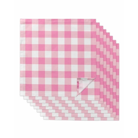Pink Buffalo Check Cloth Napkins Set of 8 Reusable Dinner Napkins, Valentine's Day Modern Rustic Plaid Cocktail Napkin Washable Table Napkins for Wedding/Holiday Party/Baby Shower 20"x20"