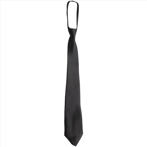 Men Solid Black Polyester Zip Up Necktie Smooth Zipper Tie