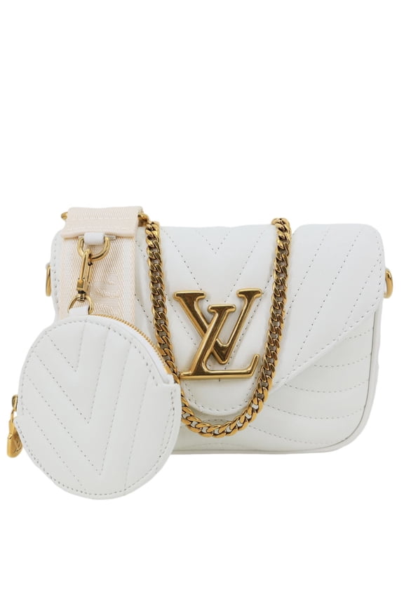 Pre-Owned Louis Vuitton New Wave Multi Pochette Leather Chain Shoulder Bag White