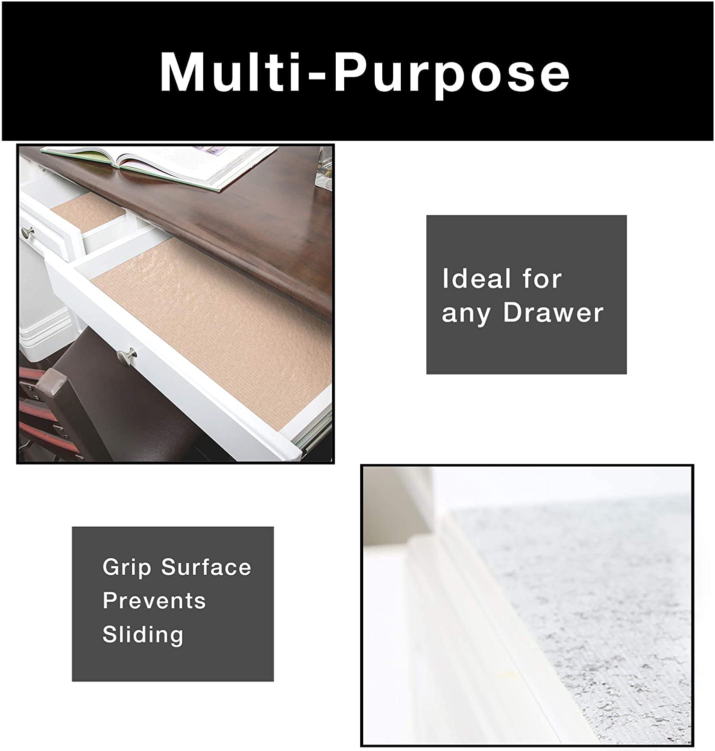 Smart Design Shelf Liner Master Solid Grip - 18 Inch x 4 Feet - Drawer Cabinet Non Adhesive Protection - Home and Kitchen - Taupe