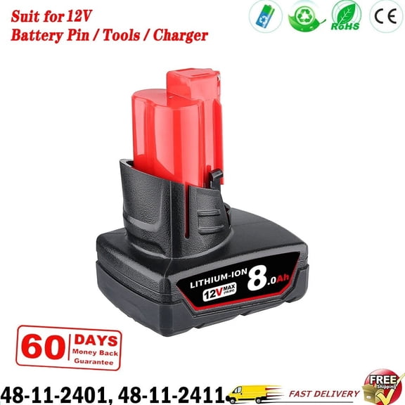 DASNITE M12 8000mAh 12V Replacement for Miwokee M12 Battery Lithium-ion Compatible with 48-11-2420 48-11-2411 48-11-2440 48-11-2402 48-11-2401 M12 12 Volt Cordless Tools