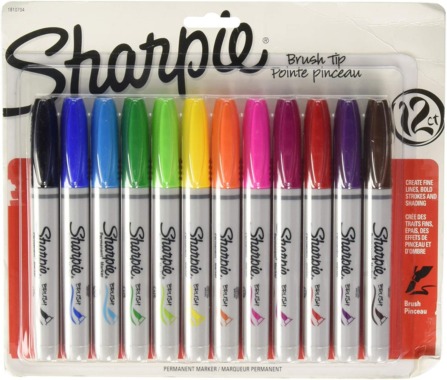 Sharpie 1810704  Permanent Markers Assorted New Free Ship 12 Pack Brush Tip 
