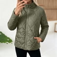 thumbnail image 4 of Chiccall Womens Quilted Puffer Jacket Full Zip Long Sleeve Winter Cotton Padded Coat Lightweight Warm Outerwear Army Green 2XL, 4 of 9