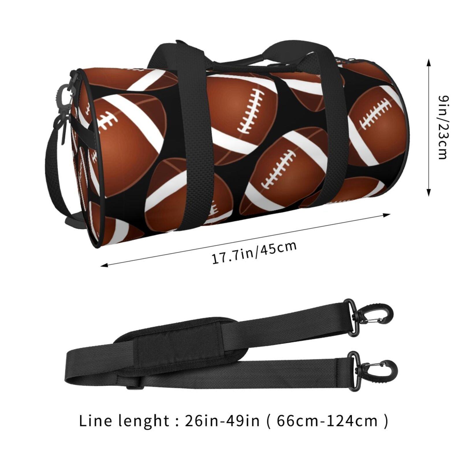 Fuzoiu Brown Football On Black Print Travel Bag, Large Capacity Travel Bag, Sports Gym Bag, Travel Duffel Bag, Weekender Overnight Bag for Women and Man
