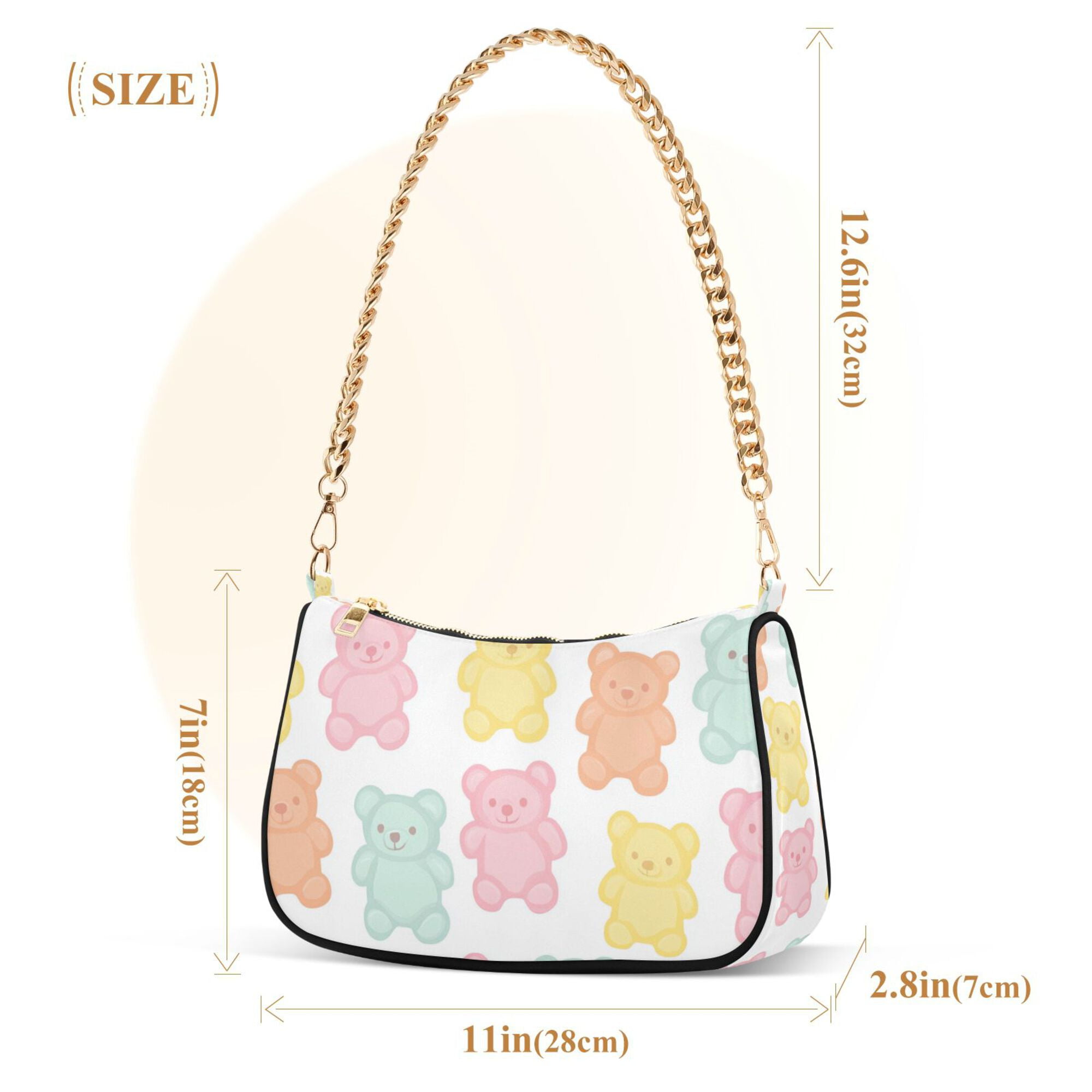FORMRS Womens Shoulder Bag with Chain Strap Clutch Purse Cute Tote Handbag, Cute Gummy Bears Pattern