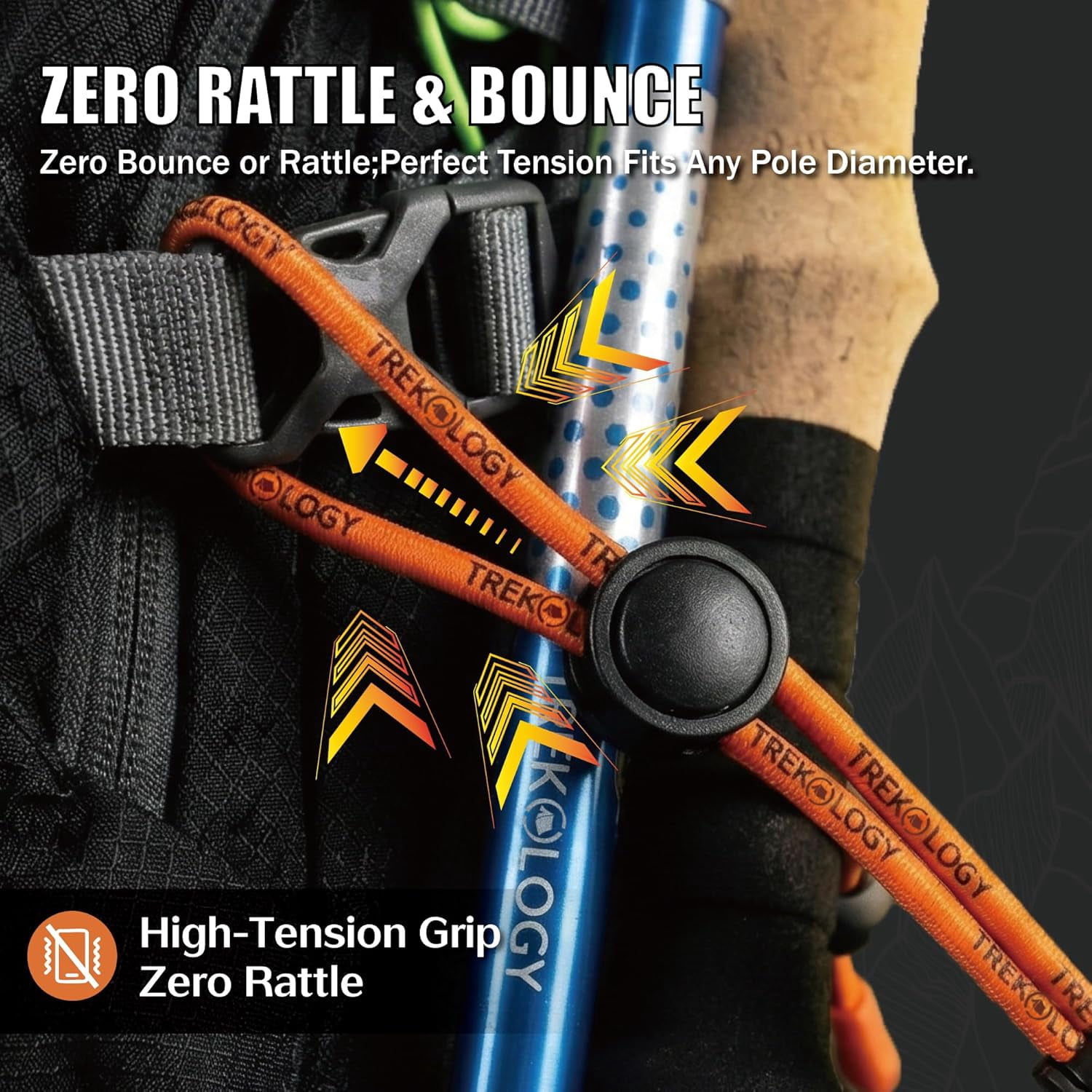 adjustable backpack hiking stick bungee TREKOLOGY Walking Stick Attachment Straps (4-Pack), Universal Backpack  Bungee Cord for Hiking Gear