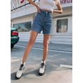 thumbnail image 3 of Womens Jean Shorts for Denim Casual Summer Mid Waist Frayed Stretchy Ripped Middle Blue M, 3 of 8