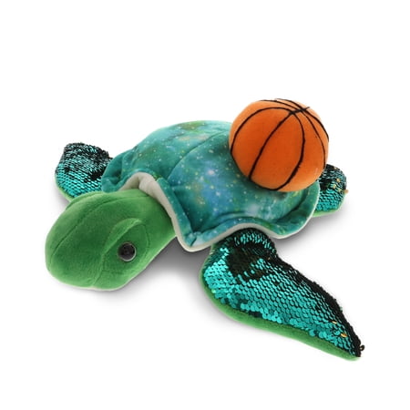 DolliBu Space Sequin Sea Turtle Stuffed Animal with Basketball Plush - Soft Huggable Turtle Adorable Playtime Plush Toy Sea Life Gift Basketball Plush Animal Toy for Kids Adults - 15.5 Inch