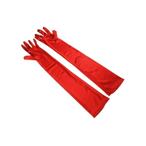 JINSIJU Women Long Elbow Satin Gloves Stretchy 1920s Opera Gloves Evening Party Silk Gloves Christmas Black Costume Gloves, Red, One Size