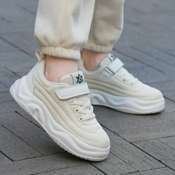 Girls Boys Sneakers Girls Sneakers Lightweight Breathable School Shoes For Kid Jogger Running Shoes Beige 12-12.5 Years