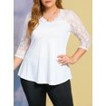 thumbnail image 4 of Rosegal Lace Panel V Neck Solid Plus Size Top White 1X, 4 of 4