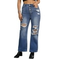 thumbnail image 4 of INSPIRE CHIC Women's Ripped Jeans Distressed Button Front Stretchy Hole Destroyed High Rise Denim Pants XL Blue, 4 of 6