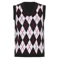 thumbnail image 5 of Women's Fashion Diamond Plaid Sleeveless V-Neck Loose Knitted Sweater Vest, Student College Style for Casual Wear,Black,S, 5 of 7