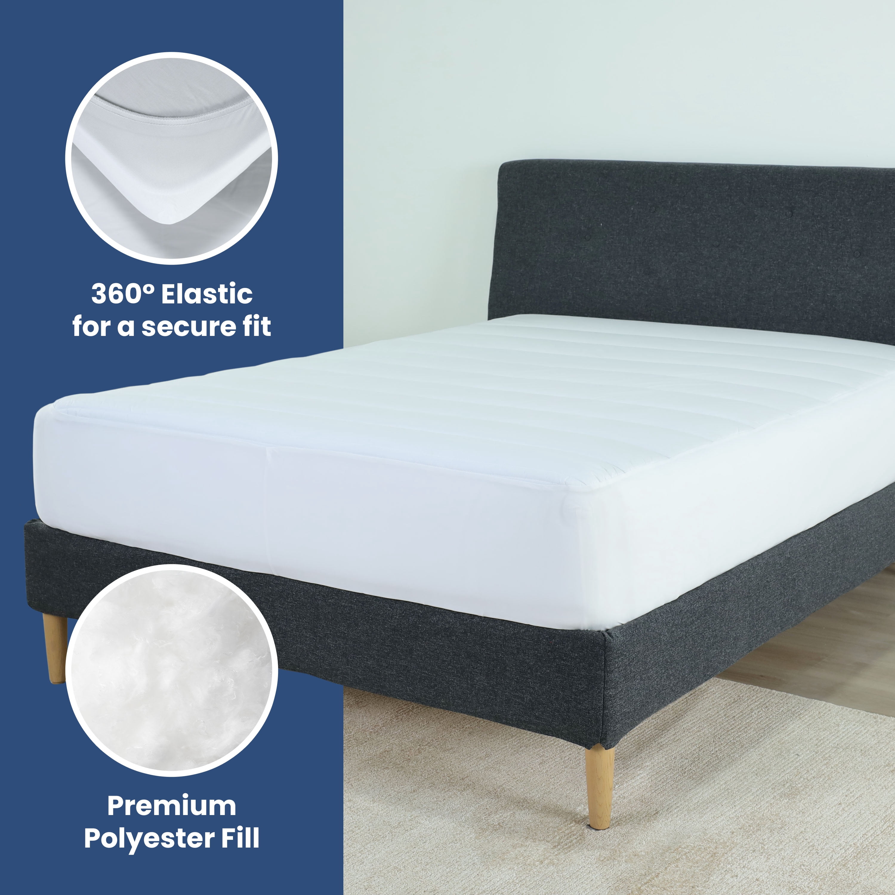 Martex Quilted Mattress Pad, Soft Breathable Polyester-Cotton Blend Fabric, Premium Polyester Fill Mattress Topper Pad, Deep Pocket Elastic Fit up to 18”, All-Season Comfort, Machine Washable, Queen