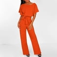 thumbnail image 5 of Workout Jumpsuits for Women Casual Fashion Solid Color Lace Up Button Short Sleeved Outwear,Orange,M, 5 of 6
