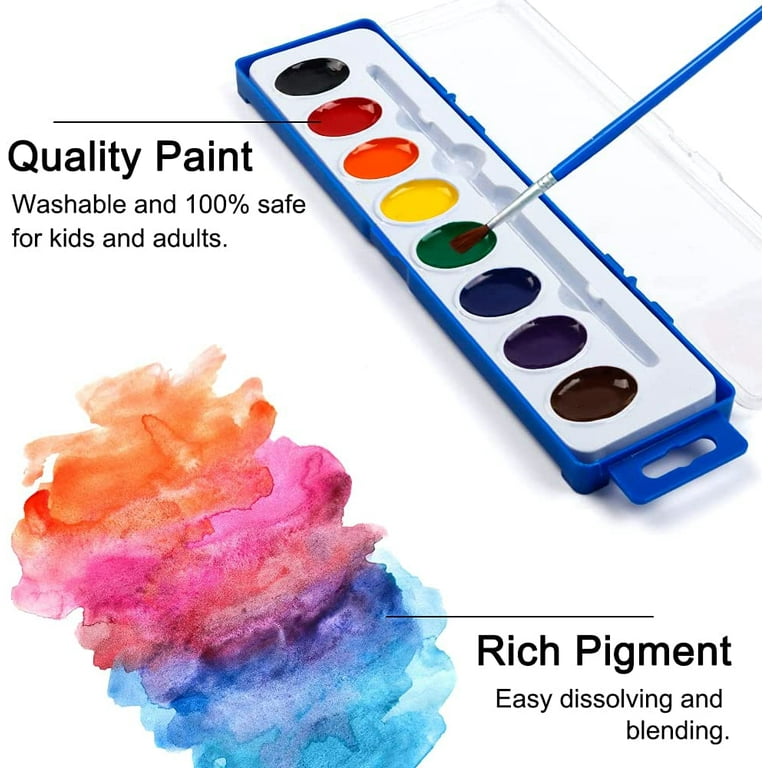 Ezzgol Watercolor Paint Sets Bulk Pack of 24, 8 Colors Washable Paint Sets  for Kids, Quality Water Color Wooden Brushes, Perfect for Preschool