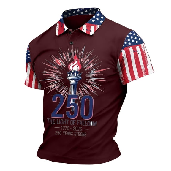IWRICH 250TH Anniversary Polo Shirt for Men 250YEARS USA Flag Graphic Tee Short Sleeve Summer Tops XL