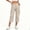 Beige, variant on Women's Solid Color Cargo Capri Pants, Elastic Waist, Button & Zipper Pockets, Side Slit Casual Pants Black S