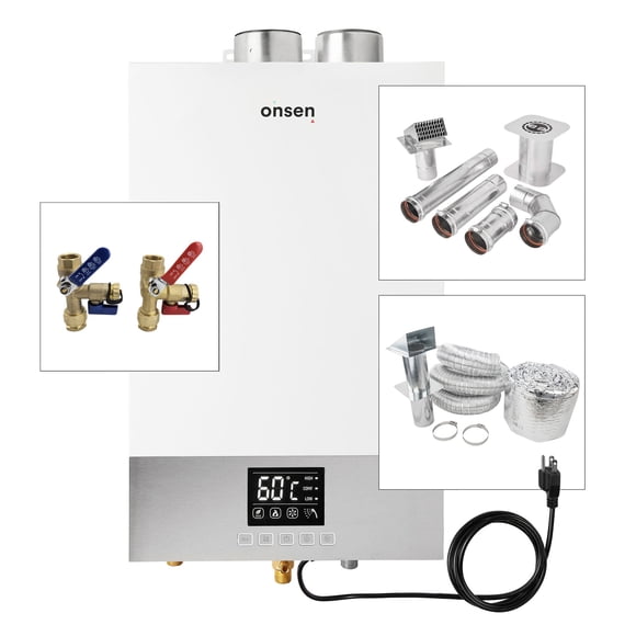 Onsen Chauffe-Eau Intérieur au Propane Sans Réservoir 14 L 3,7 GPM 97 K BTU (avec 3 Évents Muraux et Trousses d'Admission d'Air)