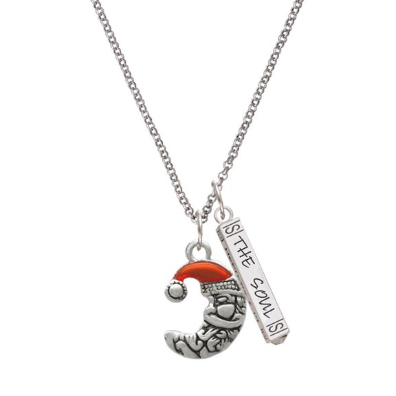 Delight Jewelry Silvertone Small Crescent Moon Santa Silvertone Hope Anchors the Soul Bar Charm Necklace, 23"