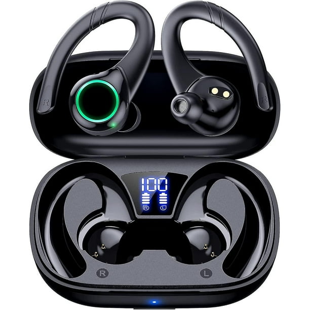 Bluetooth Headphones Wireless Earbuds, 48hrs Playback Over Ear Earphones with Earhooks, Dual-LED Display, IPX7 Waterproof, Ear Buds Built-in Mic Heads