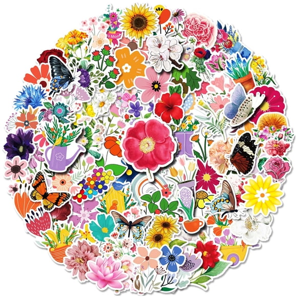 TIELUTT 100 Sheets Floral Stickers Laptop Phone Suitcase Floral Flowers Leaves Food Camera Stand with Light 360 Photo Booth Rental Shoe Cover compatible with Machine Prize Stickers Valentine Animal St