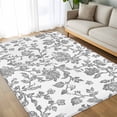 thumbnail image 4 of 5x7 Area Rugs, Grey Flower Non-Skid Rubber Backing Large Rectangle Rugs - Living Room Bedroom Home Office, Vintage Farmhouse Boho Leaf Spring Plant Indoor Floor Mat Carpets Washable Rug, 4 of 9