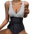 thumbnail image 2 of Neinkie Women V Neck One Piece Swimsuits Tummy Control Ruched Swimwear Halter Bathing Suit, 2 of 7