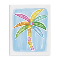 Stupell Industries Pastel Palm on Blue Botanical & Floral Painting Gallery Wrapped Canvas Art Print Wall Art, 36 x 48