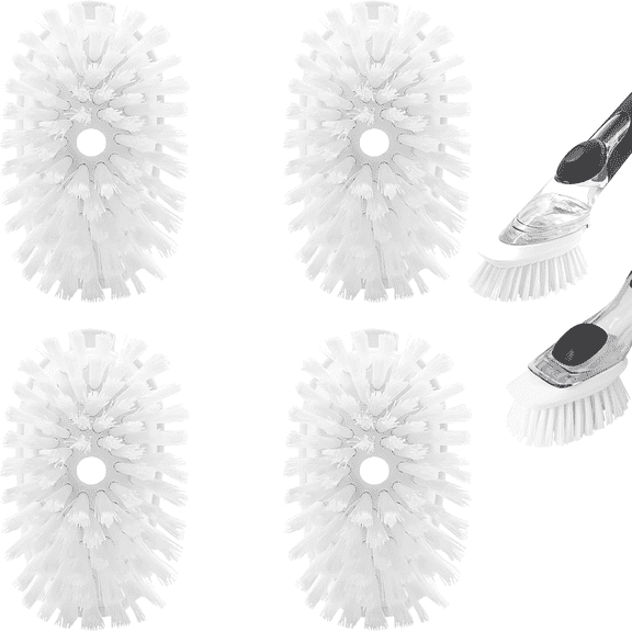 Dish Brush Refills Compatible with OXO Dish Brush, 4 Pack Replacement Brush Heads for Soap Dispensing Dish Scrubber, Durable Non-Scratch Bristles for Pots, Pans and Kitchen Cleaning