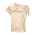 thumbnail image 5 of Horkkom Off The Shoulder Tops for Women Short Sleeve Silk Blouse Summer Cusual Solid Color Satin Tops L, 5 of 7