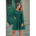 thumbnail image 5 of Women's 2023 Casual Long Sleeve Smocked Crew Neck Elastic Waist Flowy Tiered Mini Dress, 5 of 8