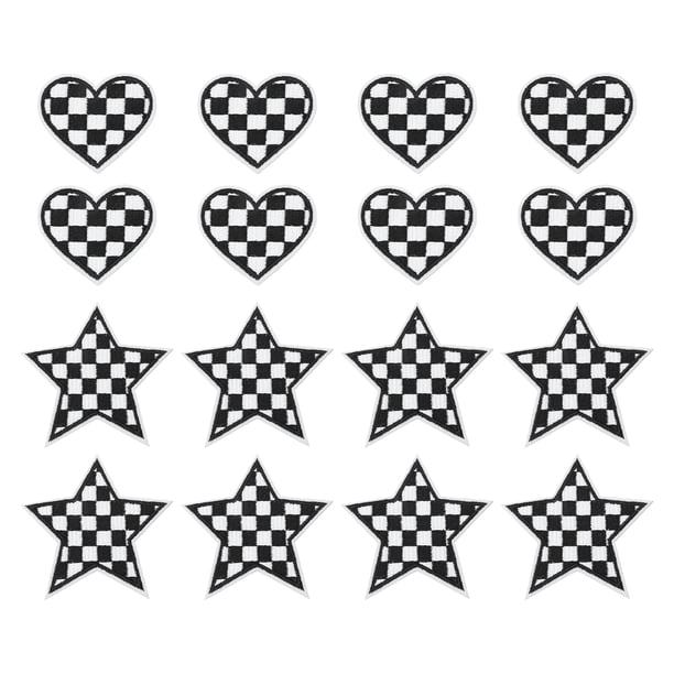 Uxcell 18 Pcs Parches Bordados de Corazón Estrella a Planchar Aplicaciones Parches para Chaqueta Colección de Denim Ropa Vestidos Sombreros Jeans Accesorio DIY, Negro/Blanco