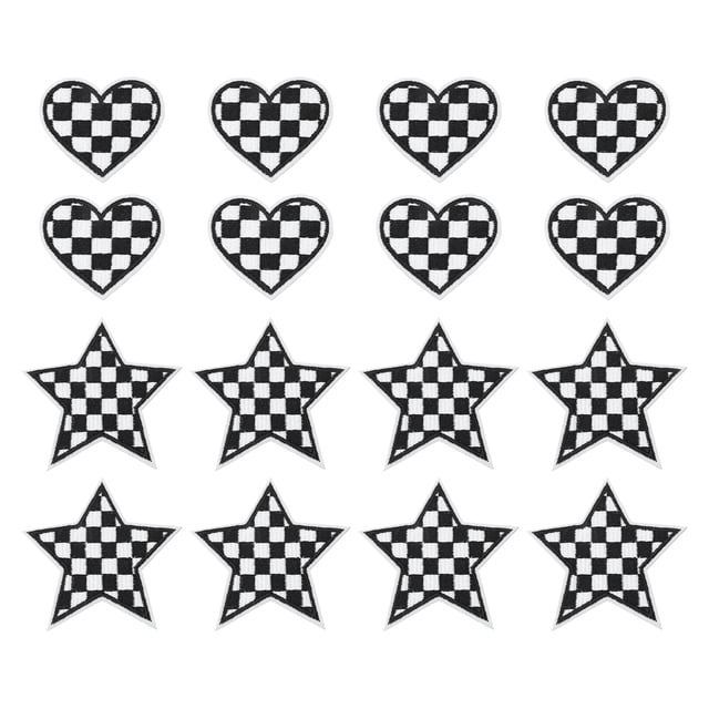 Uxcell 32 Pcs Parches Bordados de Corazón Estrella a Planchar Aplicaciones Parches para Chaqueta Colección de Denim Ropa Vestidos Sombreros Jeans Accesorio DIY, Negro/Blanco
