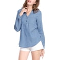 thumbnail image 4 of Allegra K Women's Half Placket Button V Neck Point Collar Chest Pocket Shirt, 4 of 6