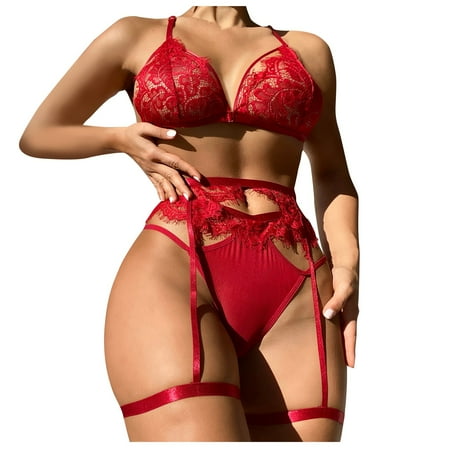 

RPVATI Womens Sexy Lingerie Set with Garter 3 Piece See Through Teddy Babydoll Eyelash Lace Underwire Lingerie