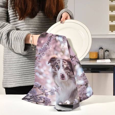BZSMCE Kitchen Towels Creative Cherry Blossom Pattern Durable Kitchen Towel