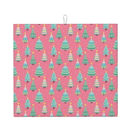 

Honeii Pastel Christmas Trees on Pink for Dish Drying Mat for Kitchen Counter Non-slip Rubber Backed Hide Stain Kitchen Super Absorbent Draining Mat Dish Rack Pad