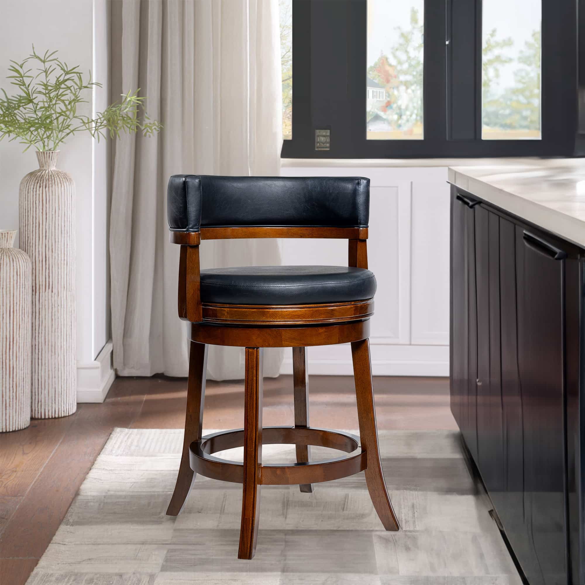 Boraam Balen Swivel Counter Stool with Rubberwood Frame in Cappuccino Finish