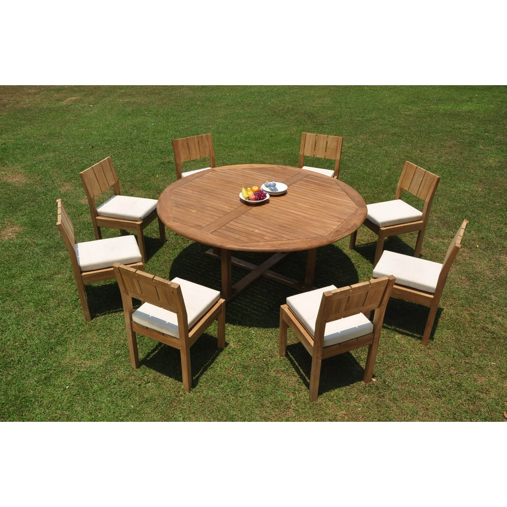 GradeA Teak Dining Set 8 Seater 9 Pc 72" Round Table And 8 Veranda