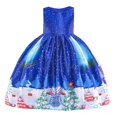 thumbnail image 4 of Aayomet Girls Dresses Girl's Floral Lace Panel Long Mesh Sleeve Round Neck Keyhole Back Formal Flared A Line Short Dress,Blue 7-8 Years, 4 of 5